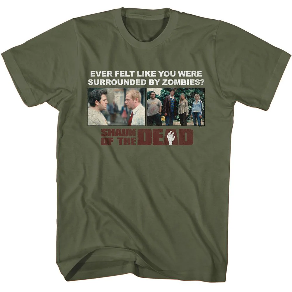 Unisex Adult T-shirt Rockinstone Shaun Of The Dead Movie Surrounded By Zombies Solid Military Green Sizexl
