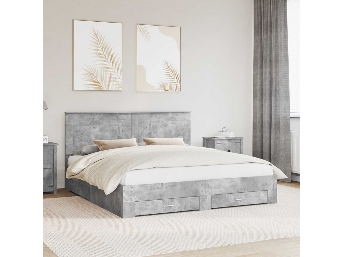 Vidaxl Estrutura Da Cama Cinzento 180 X 200 Cm Derivados De Madeira