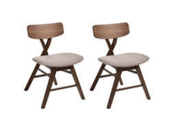 Conjunto De 2 Cadeiras De Refeição Com Assento Almofadado Beliani Leland De Madeira De Seringueira Castanho/taupe 52x57x78