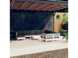 11 Pcs Conjunto Lounge De Jardim C/ Almofadões Pinho Branco Dkd Home Decor