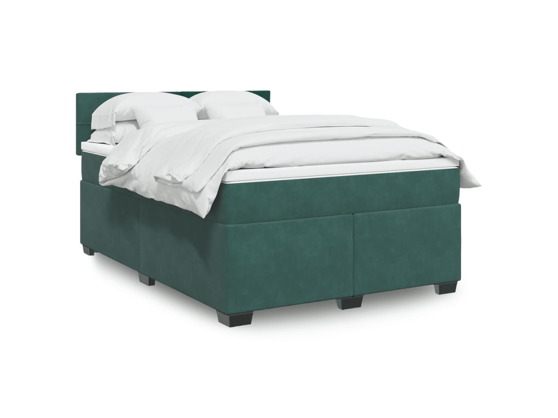 Cama Com Molas/colchão 140x200 Cm Veludo Verde-escuro