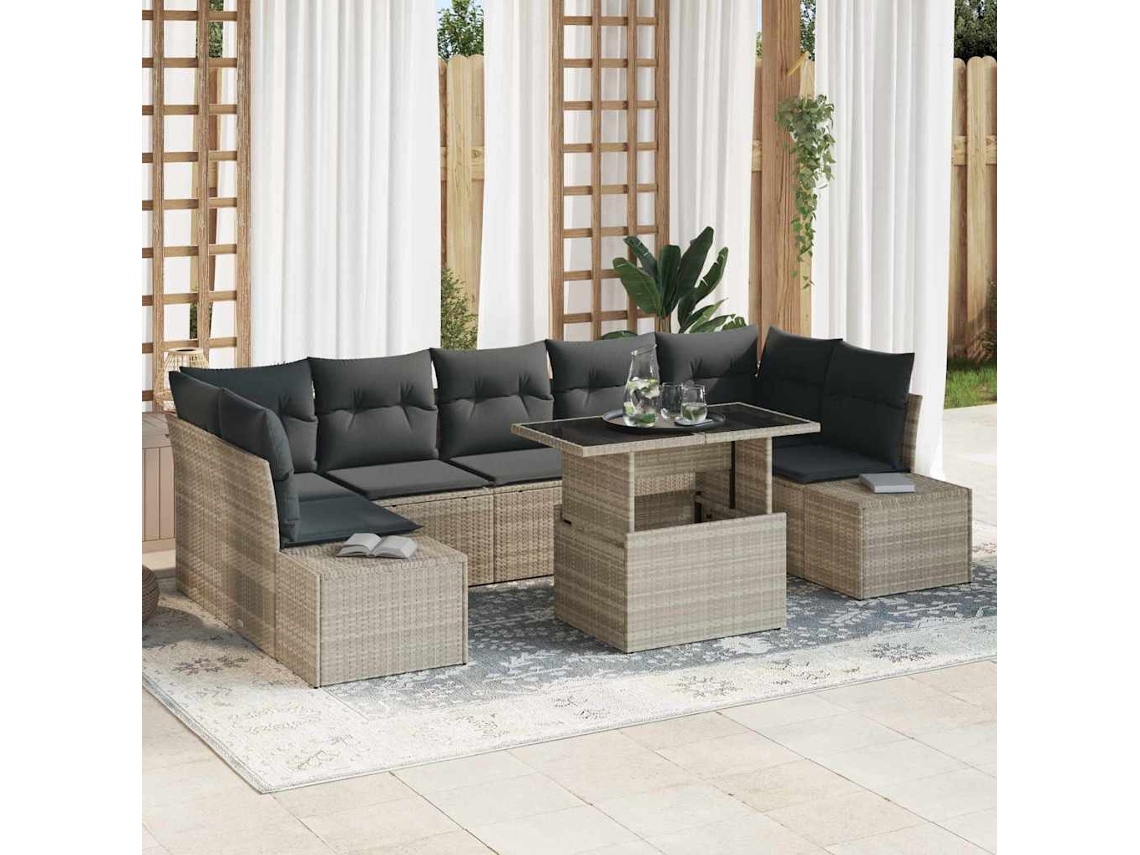 Vidaxl Conjunto De Sofás Com Almofada 8 Pcs Cinzento-claro Vime Pe
