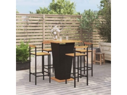 Vidaxl 5 Pcs Conjunto De Bar P/ Jardim Vime Pe/acácia Maciça Preto