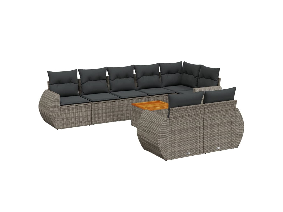 Conjunto de 9 Sofás para Jardim com Almofadões Vime Pe Cinzento MAISON EXCLUSIVE (90x200 cm)