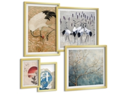 Conjunto De Pinturas Quadros Estilosos De Natureza E Pássaros Espelharte (5 Peças)
