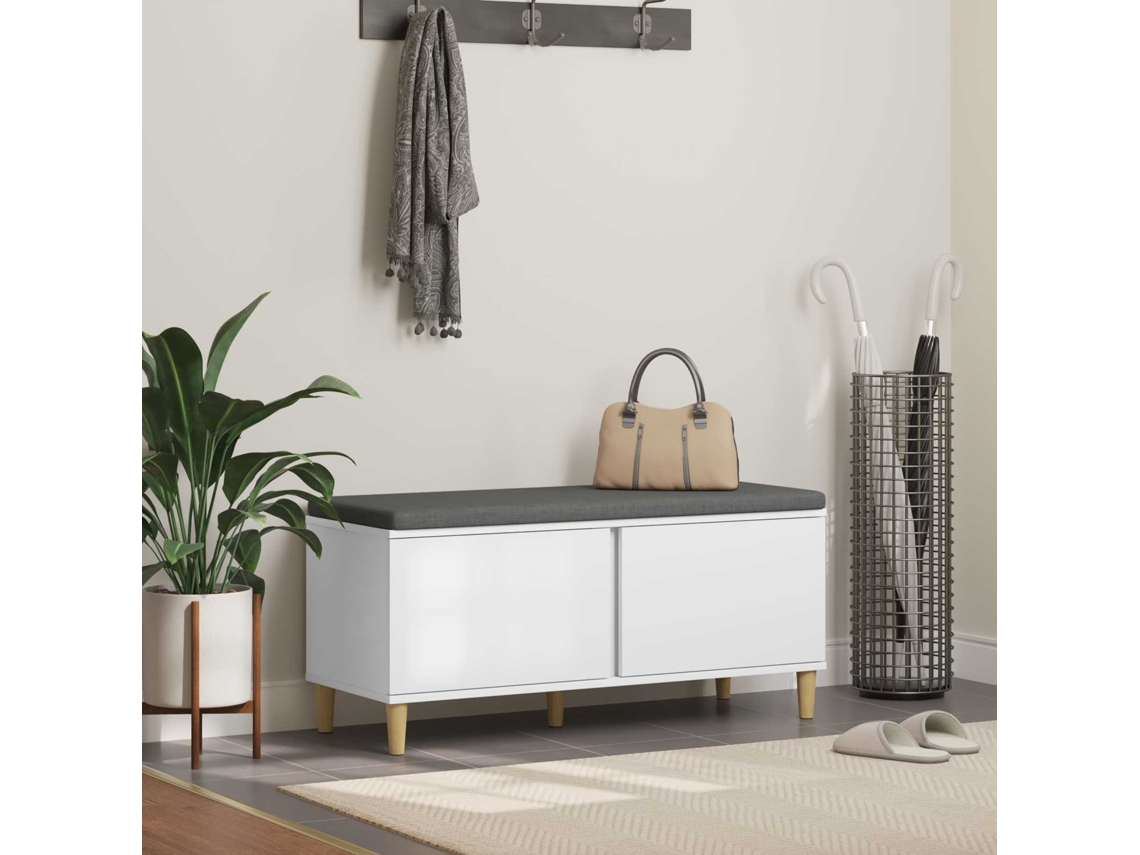 Vidaxl Banco De Hall Com Almofada Com Porta Branco 100 X 38 X 46 Cm