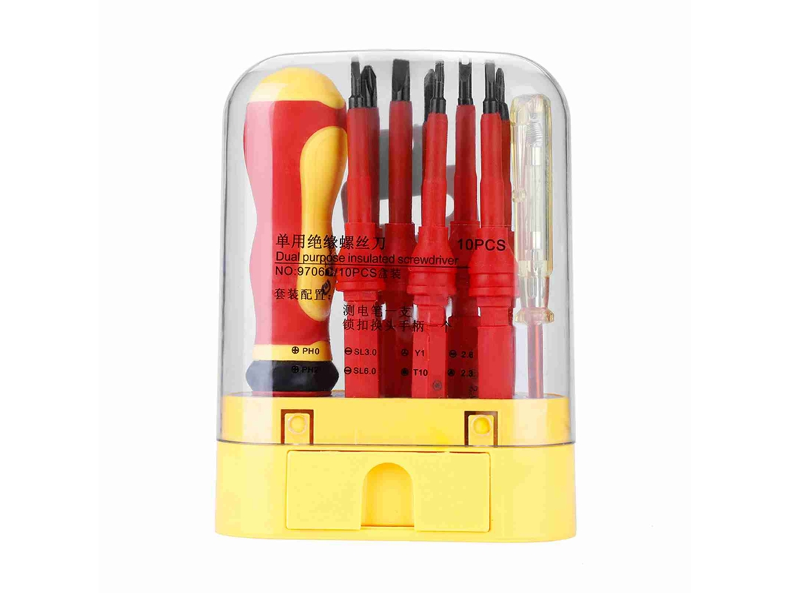 Conjunto De Chaves De Fenda Crv Isoladas 500v Com Lápis De Teste 10 Em 1 Para Eletricista