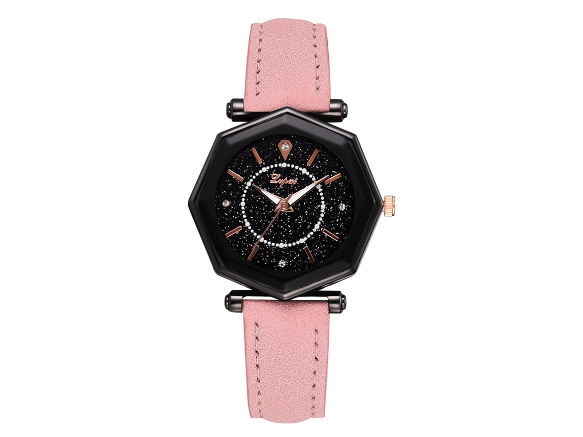 Relógio Feminino de Pulso com Pulseira de Couro Pu Estilo Simples e Elegante Rosa