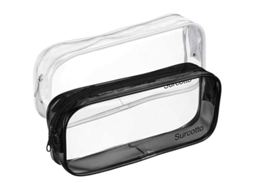 2026 linjou 2 Capas de Lápis Transparentes, Pvc com Fecho Zipper (preto+branco)
