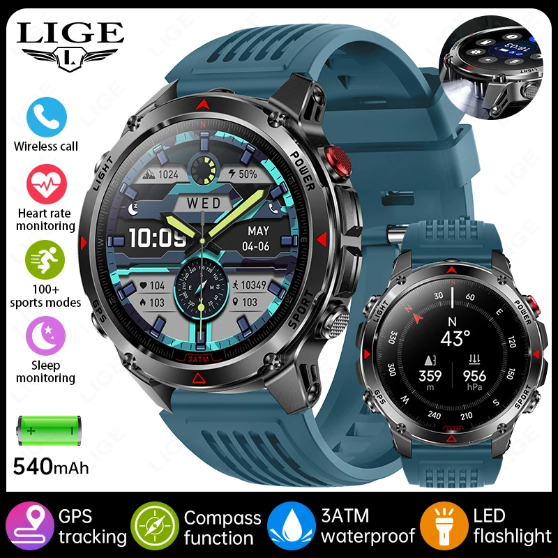 Smartwatch MDUG Bluetooth de 2,04 polegadas com oxigenação sanguínea, frequência cardíaca, chamadas Bluetooth, azul
