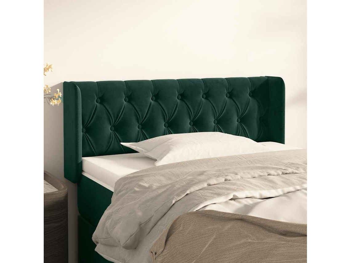 Vidaxl Cabeceira De Cama C/ Abas Veludo 103x16x78/88cm Verde-escuro