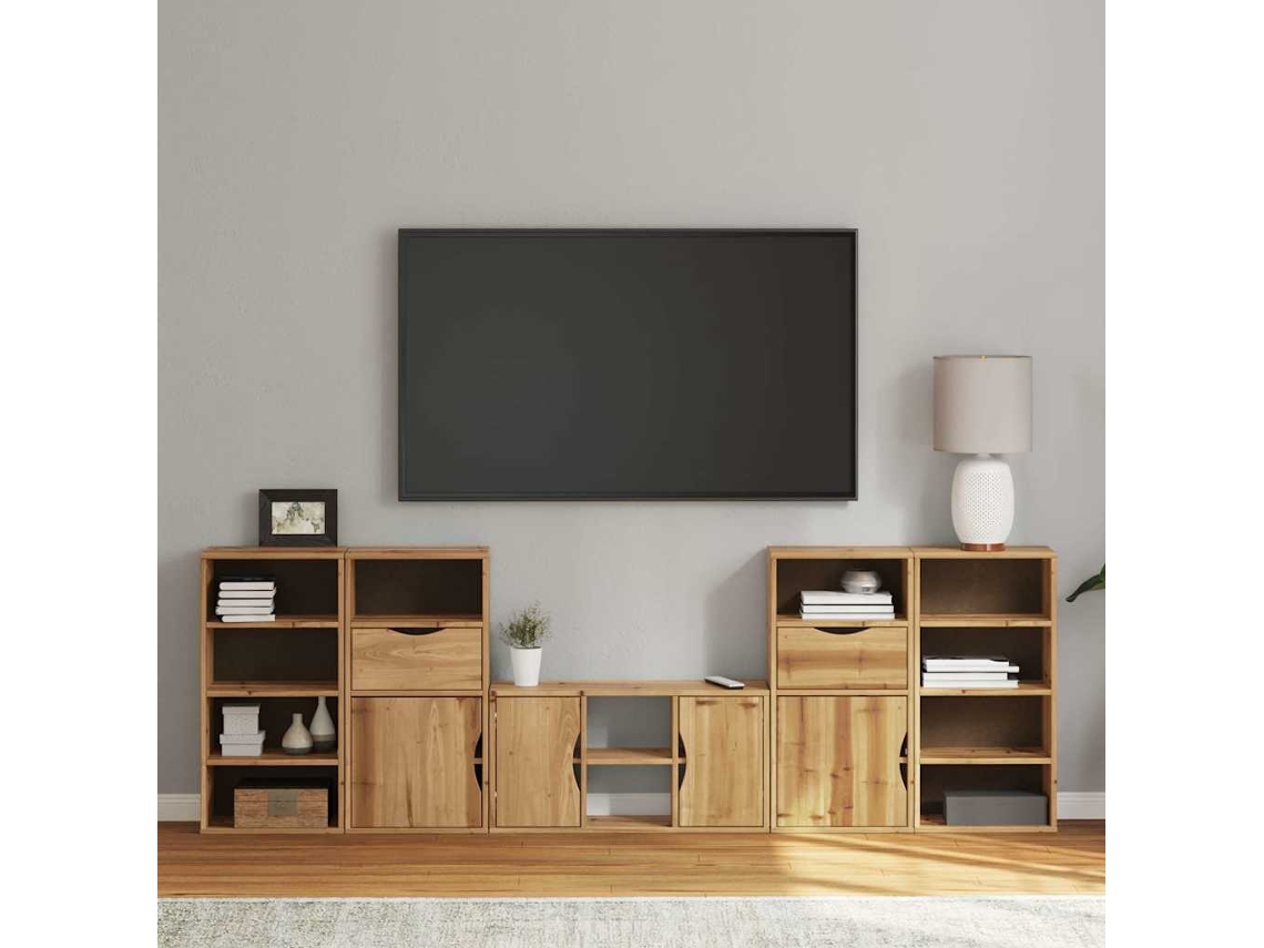 Móveis De Tv De 5 Peças Com Arrumação Madeira De Pinho Maciça Dkd Home Decor