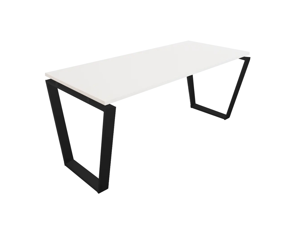 Mesa com estrutura em pirâmide invertida. 180x80cm. Branco. OFILIKE