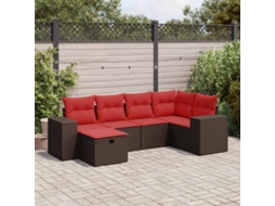 Vidaxl 6 Pcs Conjunto De Sofás Jardim C/ Almofadões Vime Pe Castanho