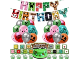 Decoração De Festa De Aniversário Com Tema Minecraft, Balões, Banners, Decorações De Bolo Fw