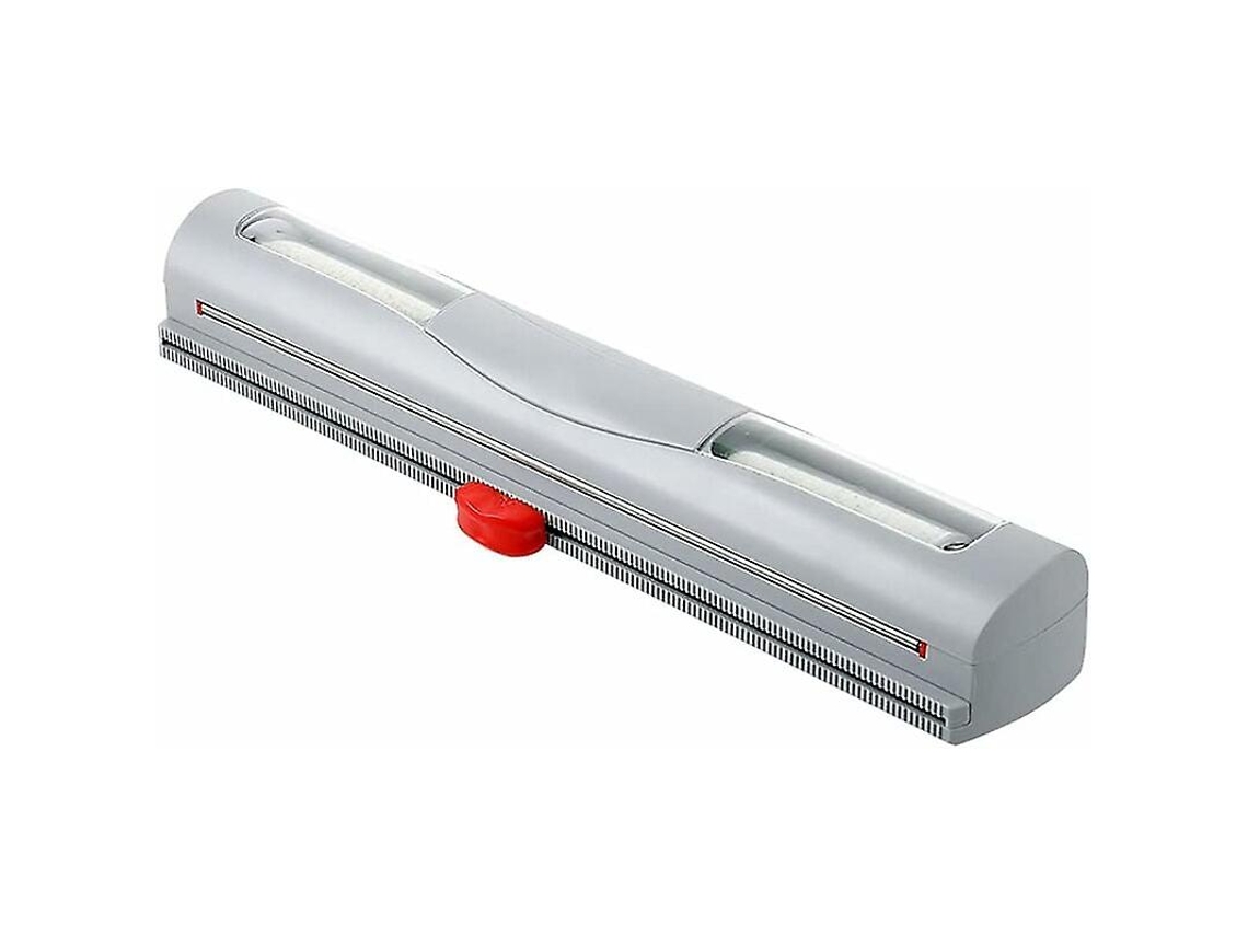 Dispensador de Papel Film Reutilizável, Recarregável com Lâmina de Aço Inoxidável, Design Compacto para Cozinha, Cinza
