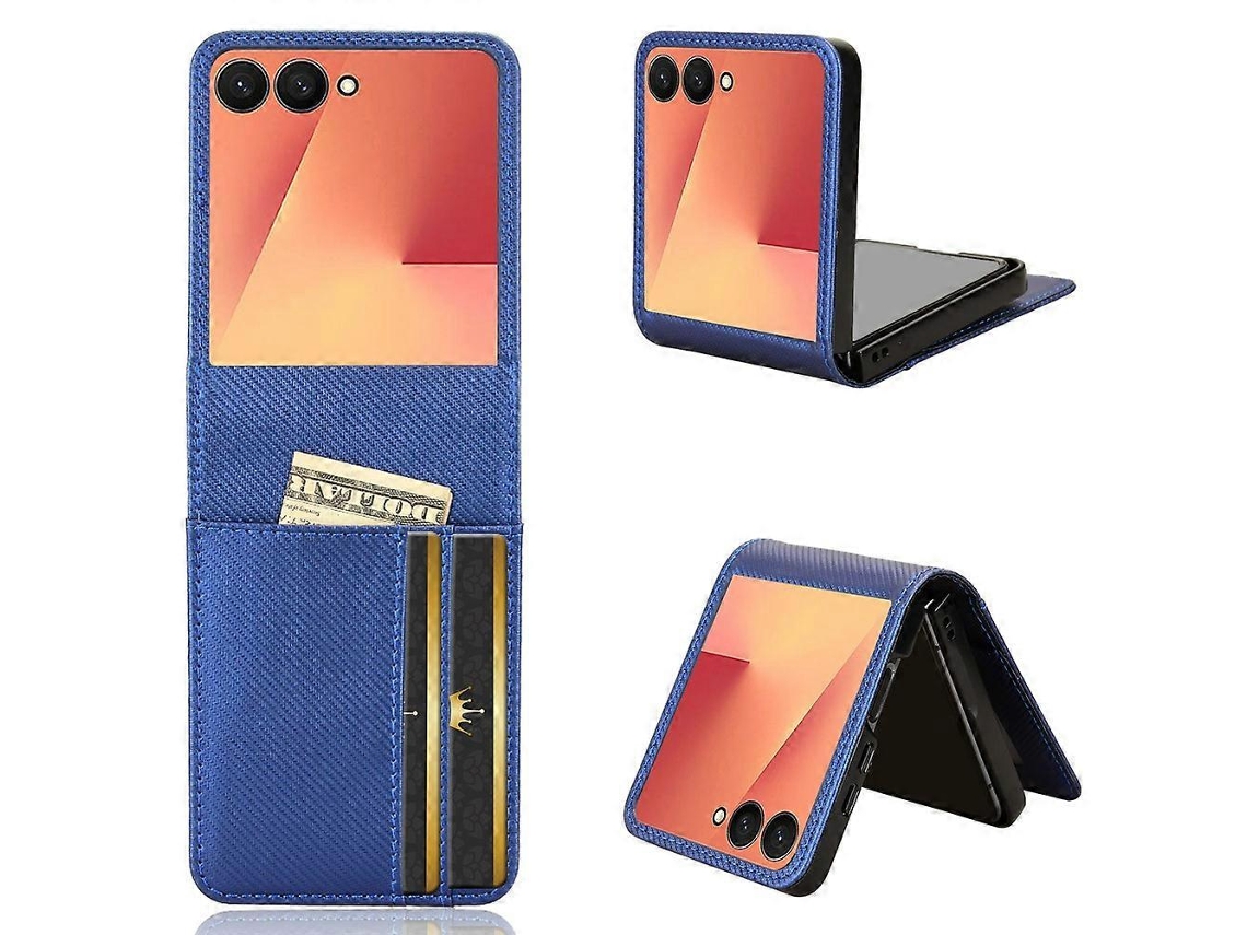 Capa De Couro Pu Tkdaddy Para Samsung Galaxy Z Flip7 5g Suporte Para Cartão De Pc, Capa Para Celular Azul