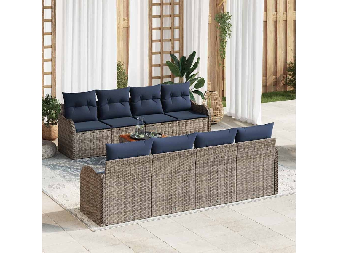 Vidaxl Conjunto De Sofá De Jardim 9 Unid. Cinzeto Vime Pe