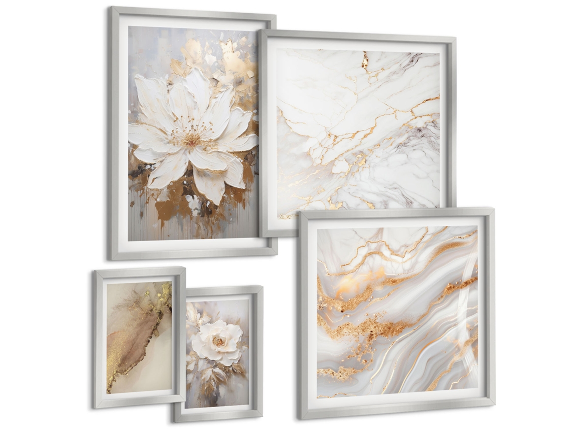 Galeria De Pinturas Murais Sistema Solar, Figura Noturna Moldura Prateada Quadros Para O Escritório Espelharte (conjunto De 5 Imagens)