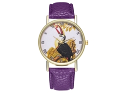 Reloj Unisex De Cuarzo Con Correa De Cuero Pu Patrón Animal Dial Romano Morado