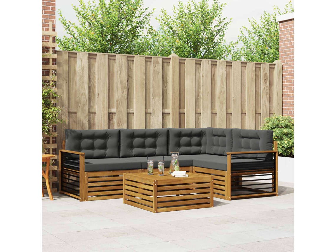 Vidaxl Conjunto De Sofás Para Exterior 5 Pcs Natural E Antracite