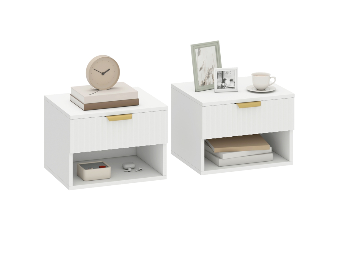Mesinha de Cabeceira Melamina de Madeira e Mdf Cor Branco e Dourado 40x34x29 cm Homcom