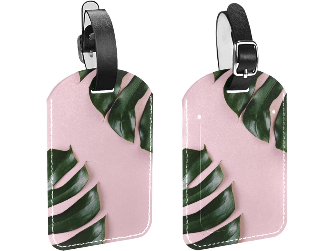 Conjunto De 2 Etiquetas Bagagem Viagem Com Estampa Folha Tropical Rosa Bolsas, Malas, Sacolas E Bagagens Com Alças