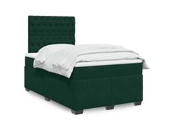 Vidaxl Cama Boxspring Com Colchão 120x200 Cm Veludo Verde-escuro