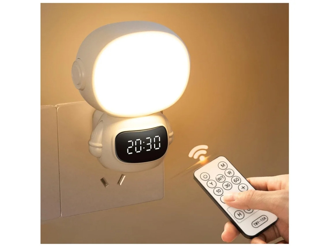 Ficha De Luz Noturna Led Com Relógio E Comando Ficha Branca Regulável Em Luz Noturna Com Temporizador E 3 Cores Claras Luz De Bateria Bestvite