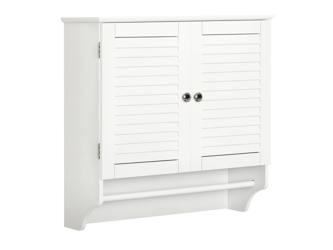 Armário Banheiro 60x23x60cm Branco de Parede, 2 Portas Cegas, Prateleira e Suporte de Toalha, Móvel Multifuncional. Ge