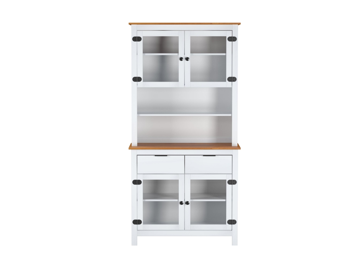 Vitrina em Pinho Branco 2 Gavetas e 4 Portas 100X90X40 Cm VENPRODIN