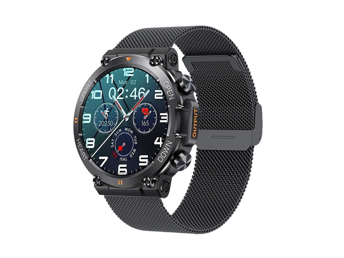 Smartwatch de Pressão Arterial Musical de 1,39 Polegadas Aço Preto Milano JL-EIGHT