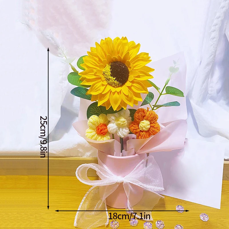 Buquês De Crochê Com Flores Artificiais, Presentes, Buquês Trançados À Mão, Decoração Para Casa