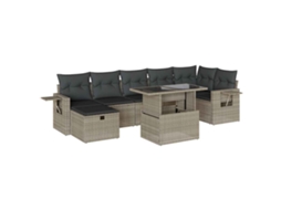 Conjunto 8 sofás jardim c/ almofadões VIDAXL vime PE cinzento-claro