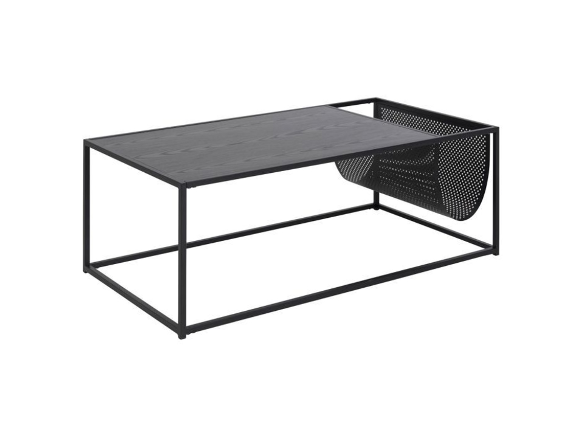 Mesa de Centro Retangular Porta revistas MDF e Metal Preto S/MARCA