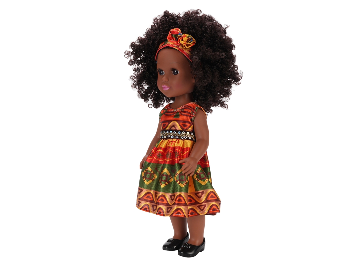 Primerox boneca Preta de 14 Polegadas com Vestido Fashion Cabelo Afro e Roupas Mudáveis
