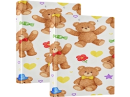 Pasta Escolar Fofa Com Estampa De Ursinho Pelúcia Marrom 3, 8cm 1, 5 Polegadas, Fichário Com Argolas E Bolsos Internos