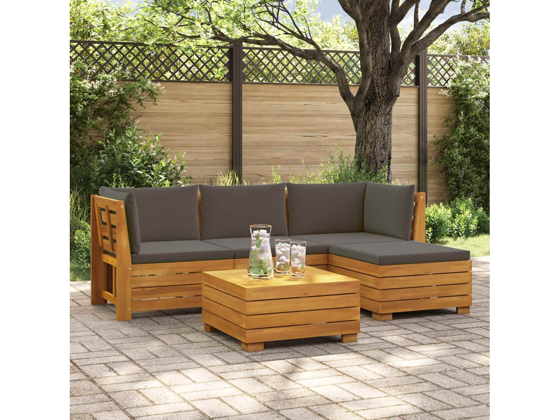 Vidaxl Conjunto De Sofás Para Exterior Com Almofada 5 Peça Castanho