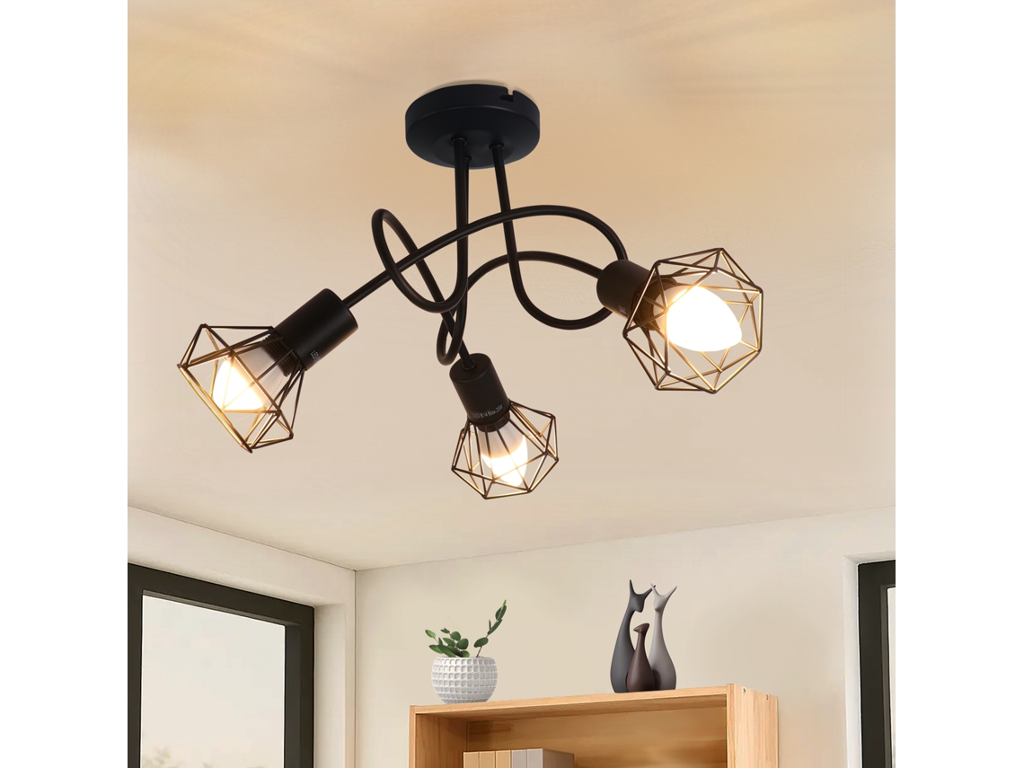Nettlife Candeeiro De Teto Com Focos Led Com 3 Luzesâmpadas Pretas Vintage Ajustável 350° Ponto Industrial E14, Em Metal, Para Uso Diário