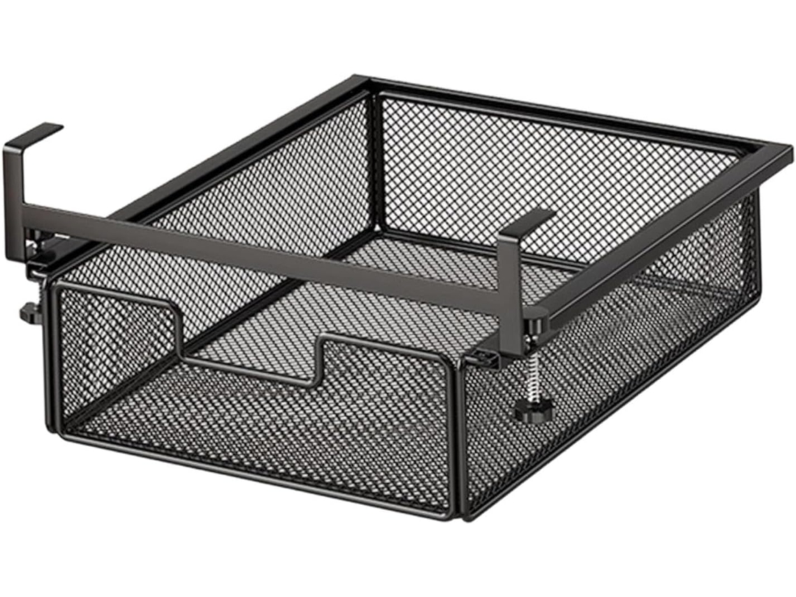 Cesto Organizador Deslizante Para Gaveta Sob A Mesa, Com Fixação Por Grampo, Preto, Tamanho P