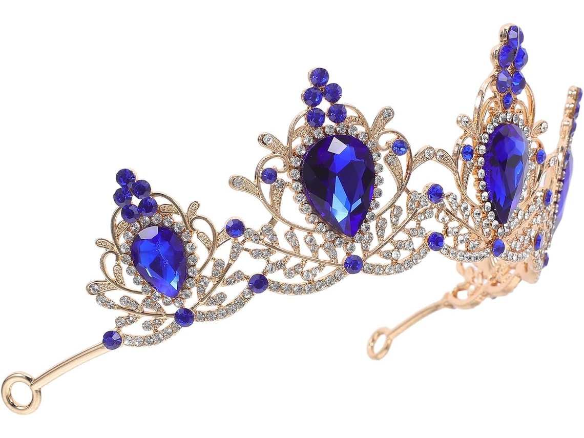 Nuobesty Tiara Medieval De Strass Para Noiva, Coroa Azul Em Formato De Lágrima Para O Halloween E