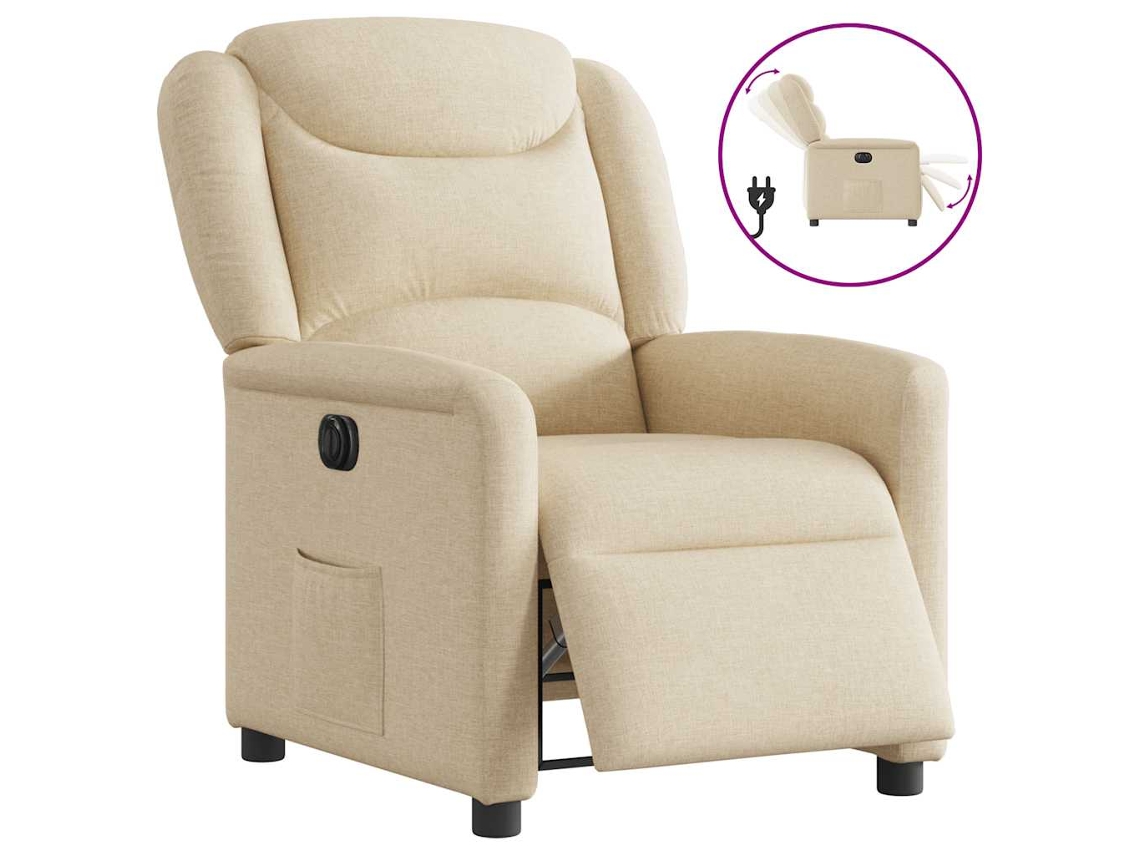 Vidaxl Poltrona Reclinável Elétrica Tecido Cor Creme