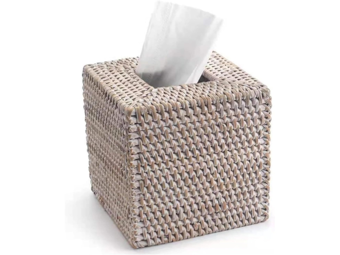 Caixa de Lenços Papel Rattan S/MARCA, estilo retrô, decorativa