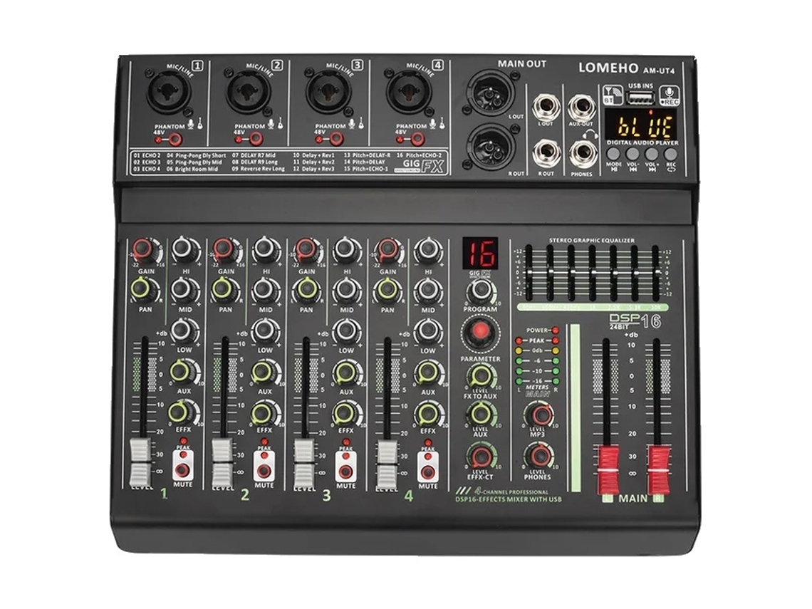 Mixer Dj, 4 Canais, 16 Dsp, Phantom Power 48v, Plug Da Ue Oem