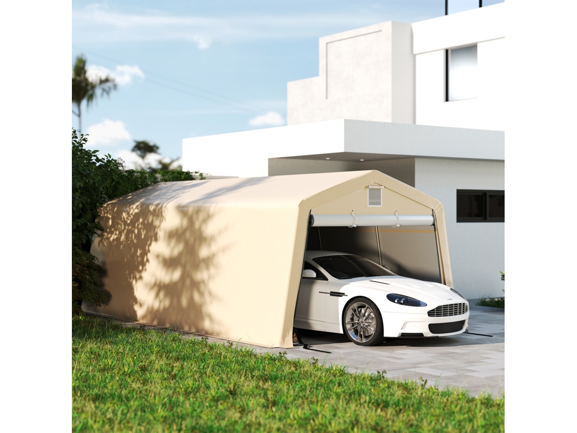 Barraca De Garagem Carbox Escura Em Aço Galvanizado De Alta Densidade E Pe 150gsm À Prova D'água Uv, 6,2l X 3,3l X 2,4h