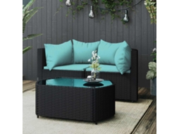 Vidaxl 3 Pcs Conjunto Lounge De Jardim C/ Almofadões Vime Pe Preto