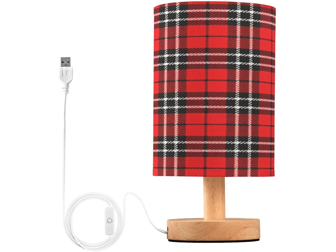 Abajur De Cabeceira Xadrez Tartan Para Quarto, Abajur De Cabeceira Led, Luminária De Leitura Com Portas Usb E Cúpula