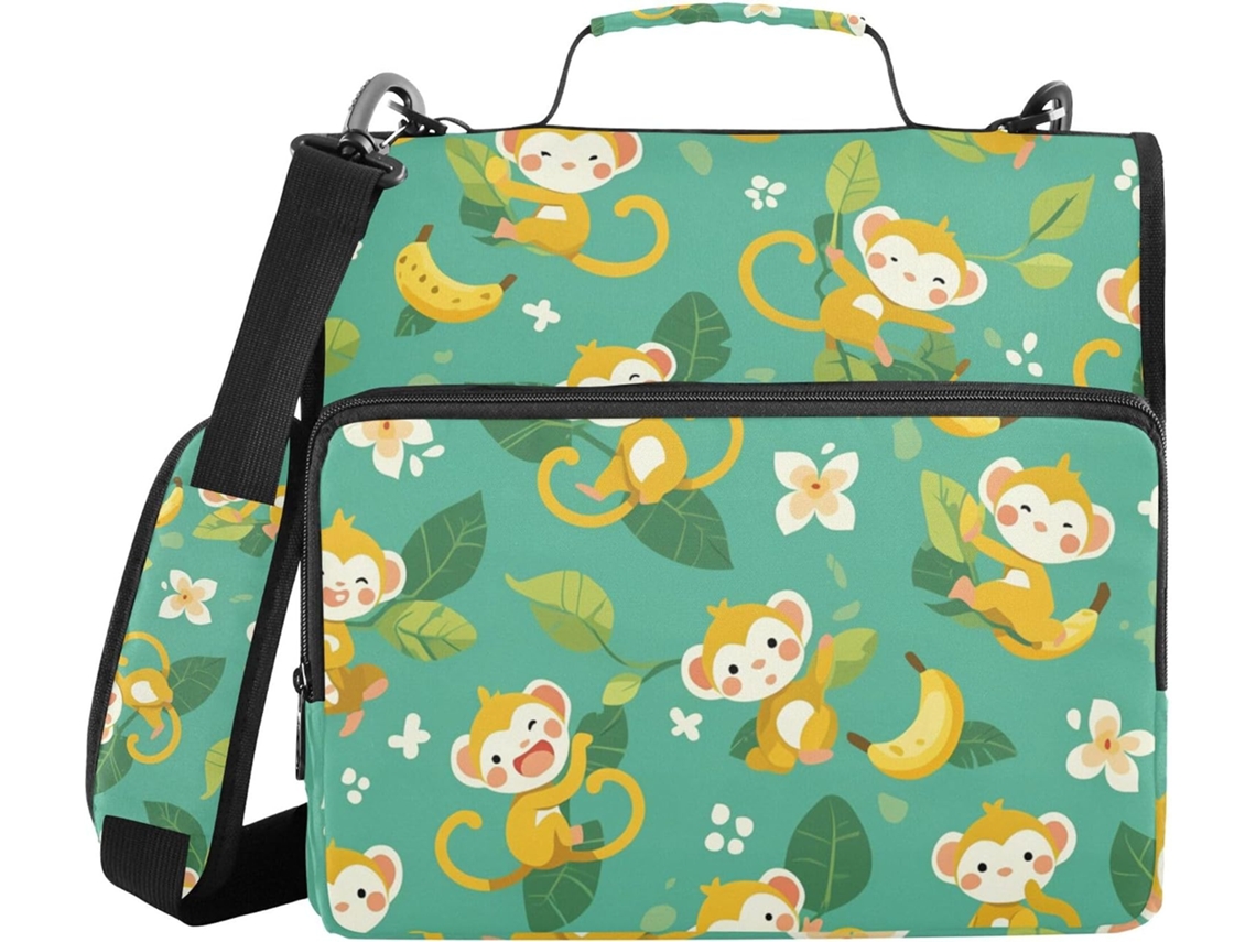 Bolsa organizadora Artigos De Papelaria com estampa de macacos, bananas amarelas e flores, com zíper, altura de ombro e