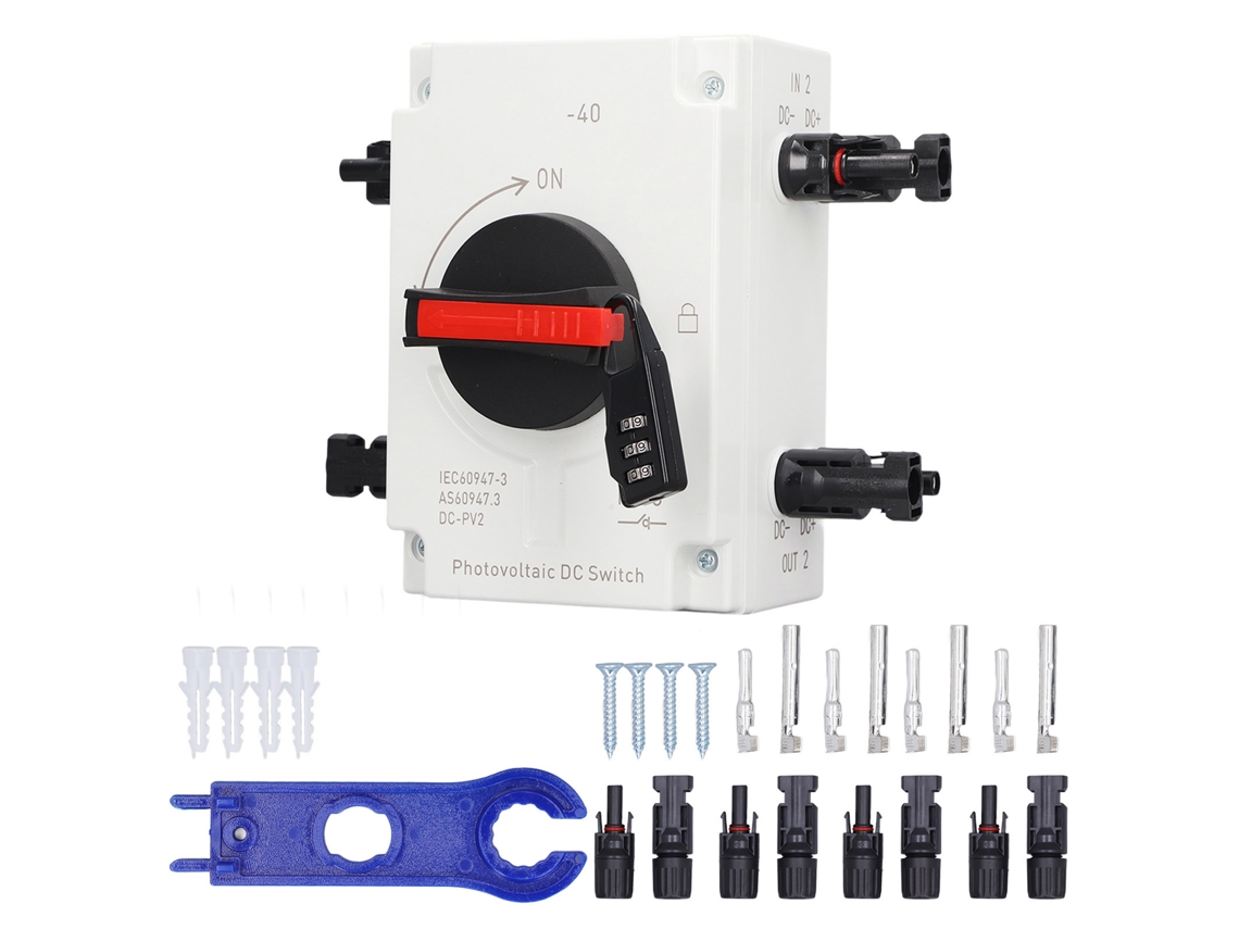 Interruptor de isolamento CC PV 4P 1200V 32A IP66 com entradas e saídas S/MARCA