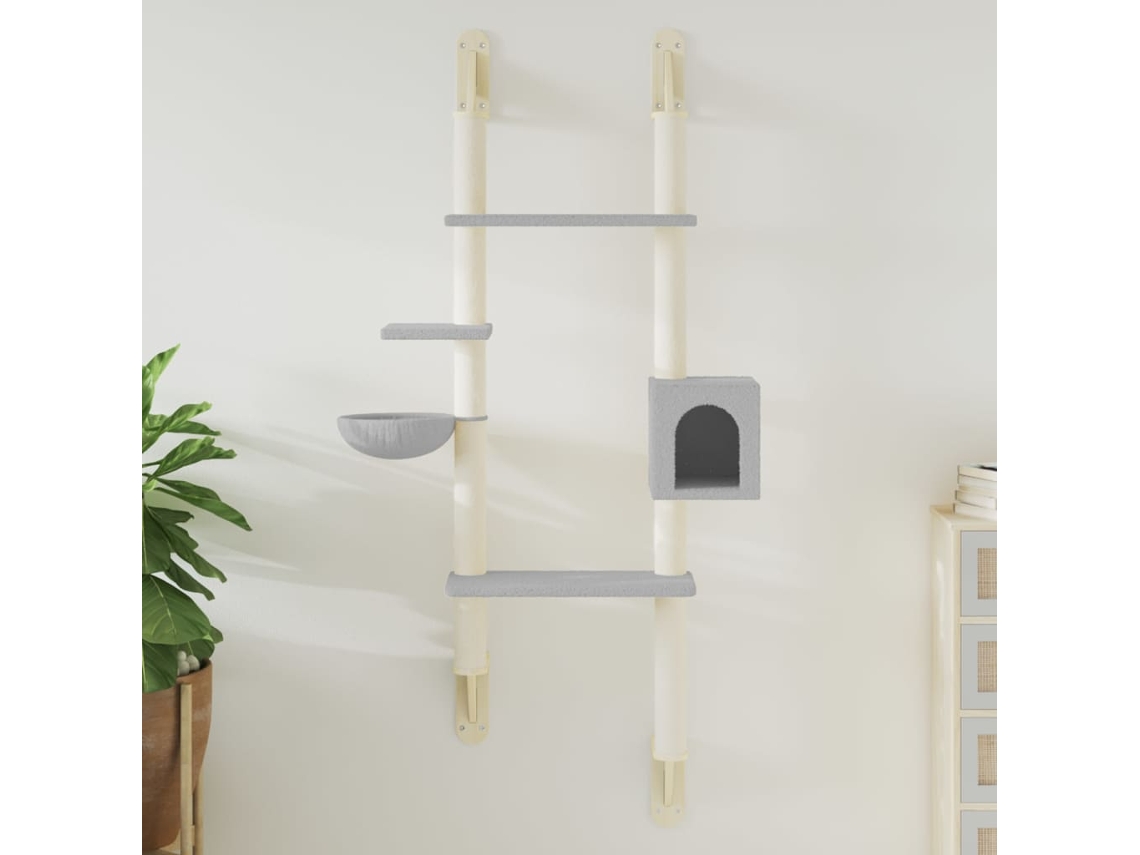Vidaxl Árvore Parede P/ Gatos C/ Poste Arranhador 180 Cm Cinza-claro